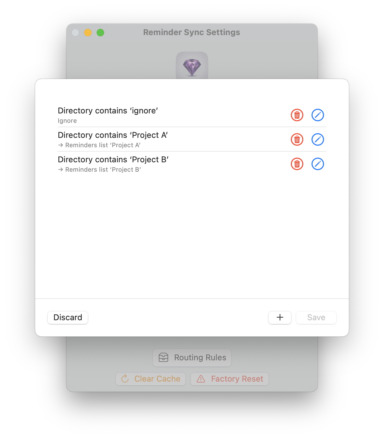 Screenshot of Routing Rules settings view